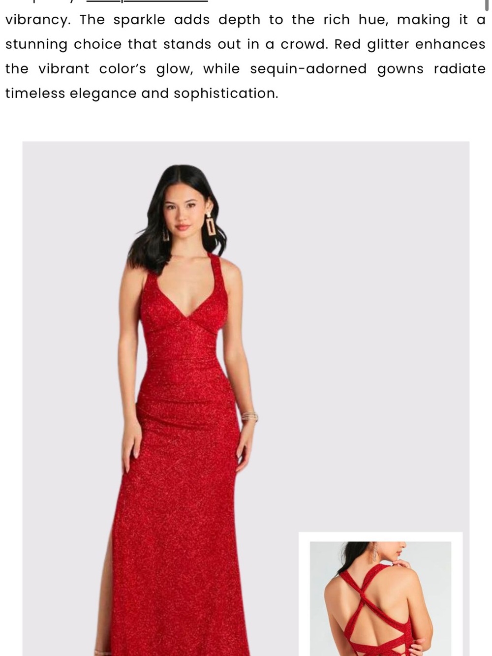Windsor Sparkling Red Ruched V-Neck Prom Dress with Crisscross Straps